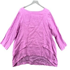 Crown Linen Designs Tunic Top XL Pink Purple Lagenlook Lightweight Coastal Beach
